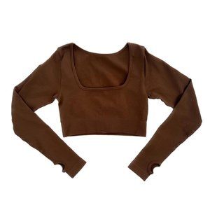 Brown Seamless Ribbed Long Sleeve